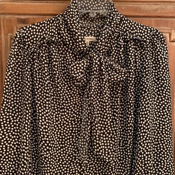 Max Studio V-Neck Polka Dot Tie Up Blouse Size Small - Picture 2 of 13